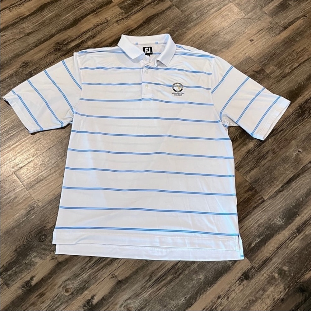 FJ Footjoy Golf Polo—FSGA 1913 Foundation Member,  XL- White Light‎ Blue Stripes